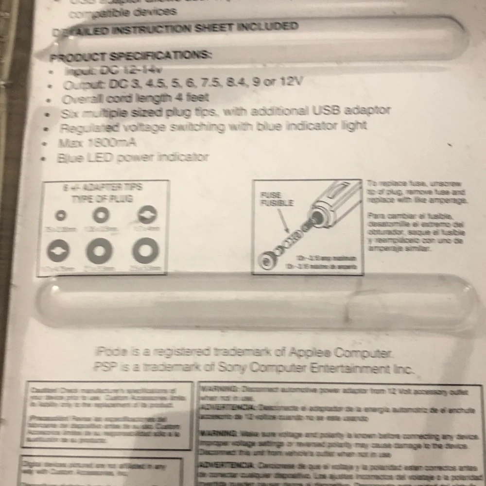 White 12V DC to DC Power Adapter - Car USB Compatible